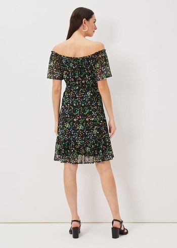 Phase Eight Zaylah Shirred Floral Mesh Dress Black/Multicolor Canada | PJMDOG-463